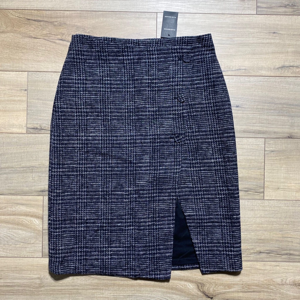 Club Monaco Womens Wool Blend Cutaway Tweed Pencil Skirt Size 10 Black Mix